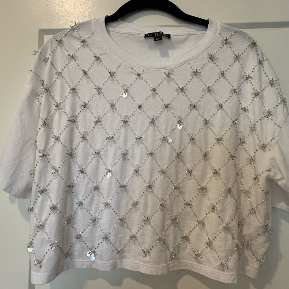 J Crew White Sequin Embellished Women's Top